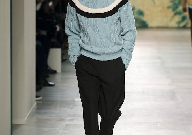 sleeve clothing apparel long sleeve person human runway sweater fashion