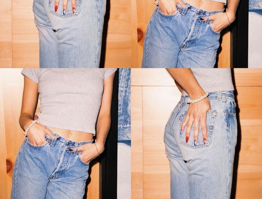 pants clothing jeans person accessories hip body part