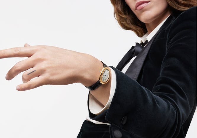 finger person formal wear suit long sleeve coat tie adult female woman